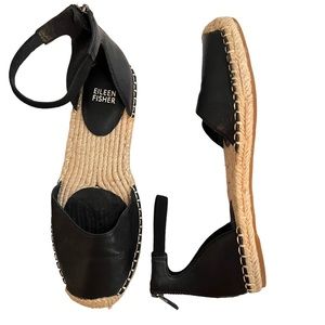 Eileen Fisher Tumbled Leather LALA Espadrille Flat Ankle Strap 7
